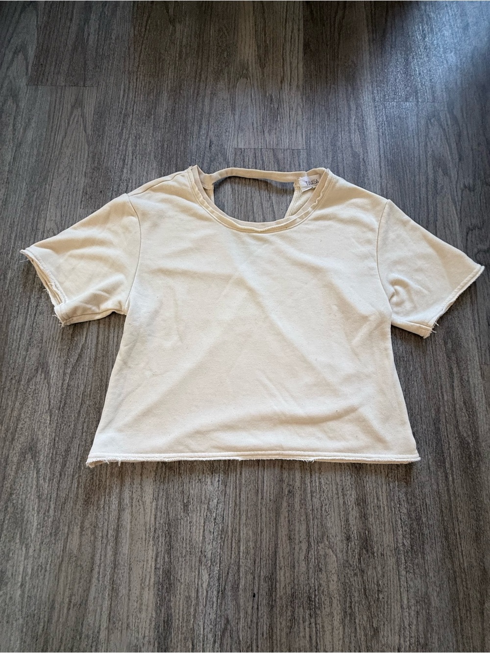 Thalassa Womens Cream Raw-Edge Short Sleeve Top